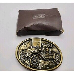 Vintage 1985 Avon Americana Model T Car Brass Belt Buckle & Box